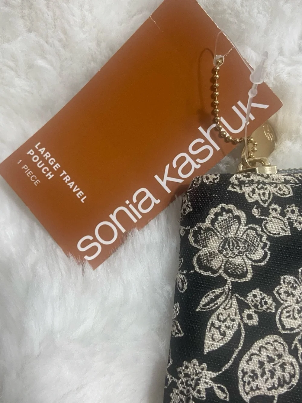 Sonia Kashuk Black + Cream Floral Cosmetic Pouch